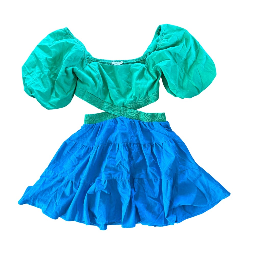 Lush Green Blue Cutout‎ Mini Dress Women's Size Medium - Picture 2 of 6